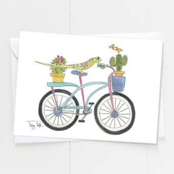 C0207 Bicycle Lizard Blank Greeting Card