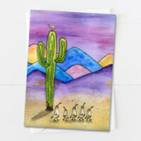 Southwest Pink Sky Quail Mountains | Blank Card