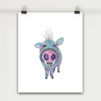 javelina blue pig face art print