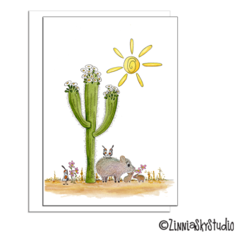 desert baby javelina pigs with mom blank card