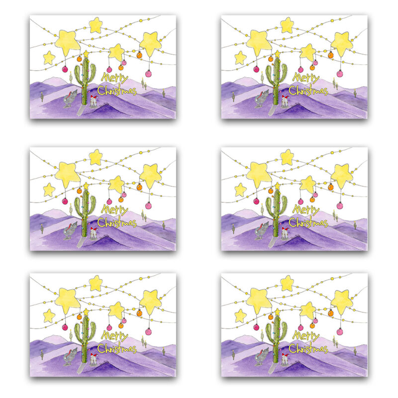 cactus starry night christmas card set 6