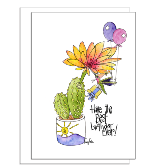 hummingbird cactus flower birthday card