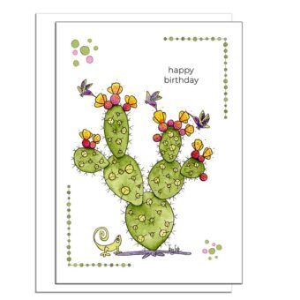 prickly pear cactus hummingbirds birthday card