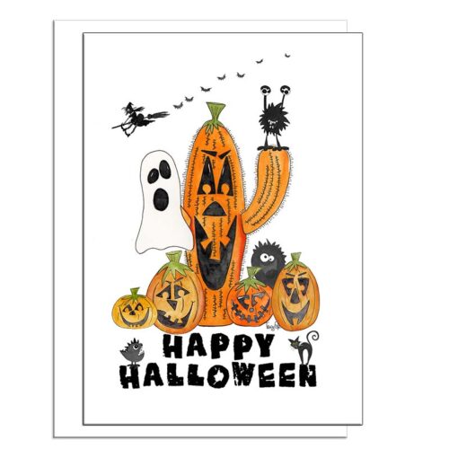 cactus orange black halloween card