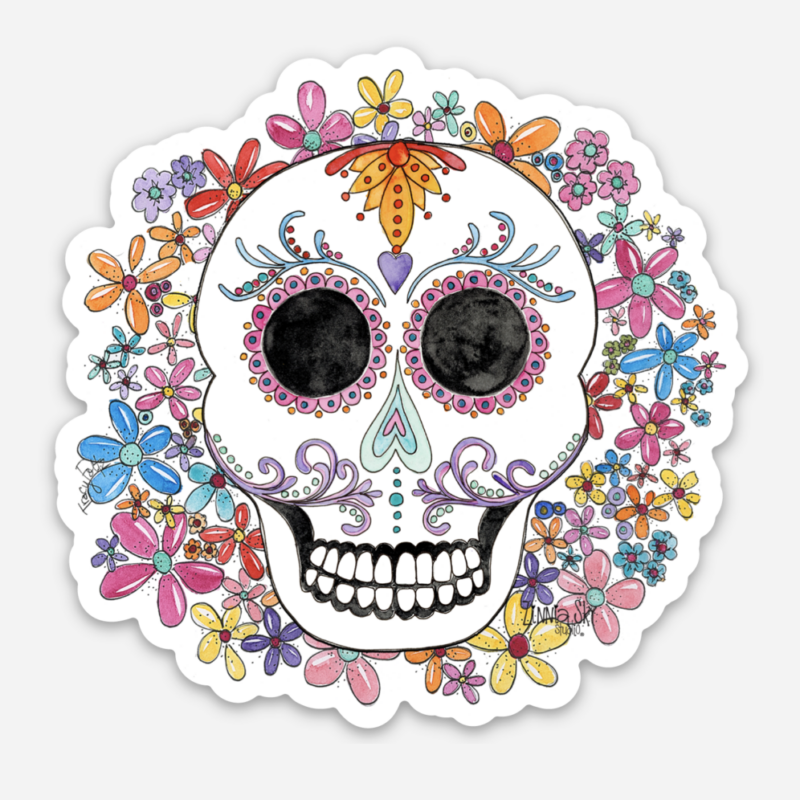 sugar skull flowers vinyl sticker
