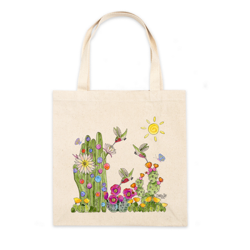 hummingbirds cactus flowers tote bag