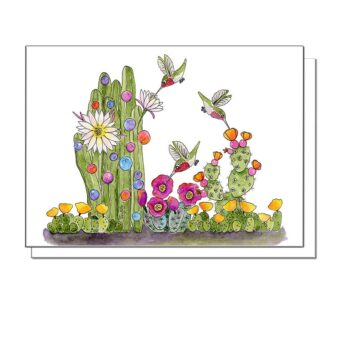 hummingbirds butterflies cactus blank card