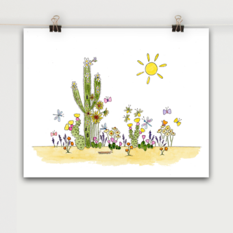 saguaro cactus friendly flowers art print