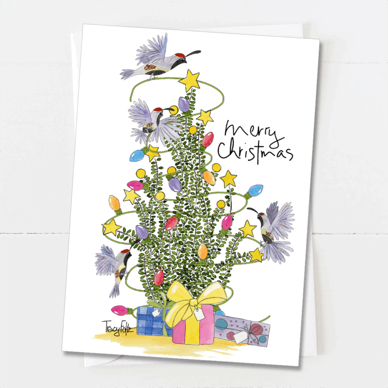whimsical ocotillo tree Christmas card