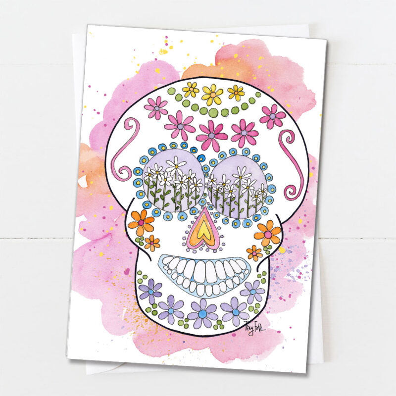 Pretty Pink Flowers | Day of the Dead Card