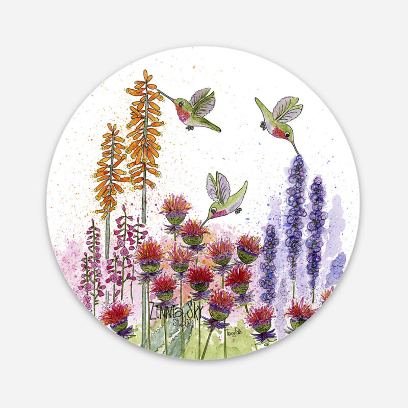 Hummingbirds Wildflowers Round Vinyl Sticker