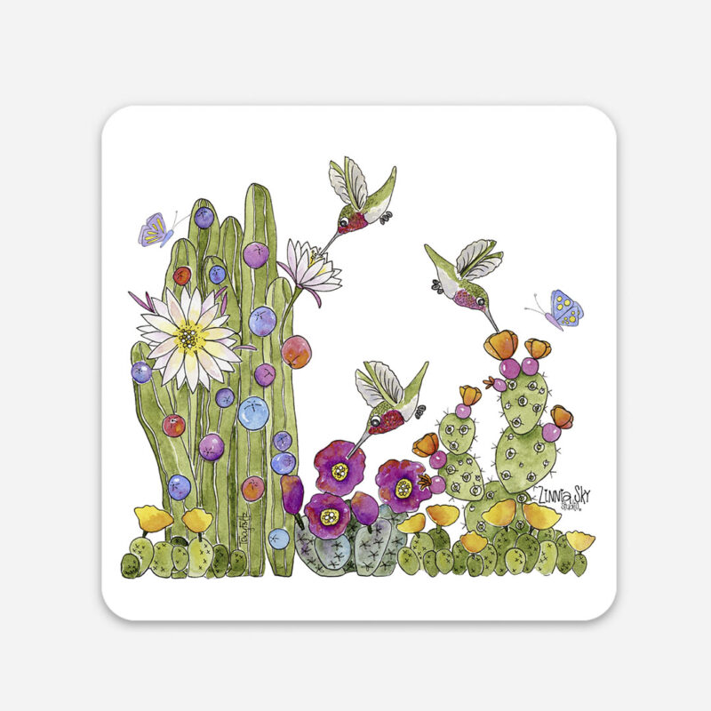 Blooming Cactus Hummingbirds Vinyl Sticker