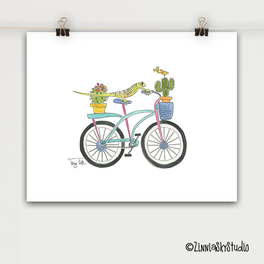 Bicycle Lizard Art Print | Zinnia Sky Studio