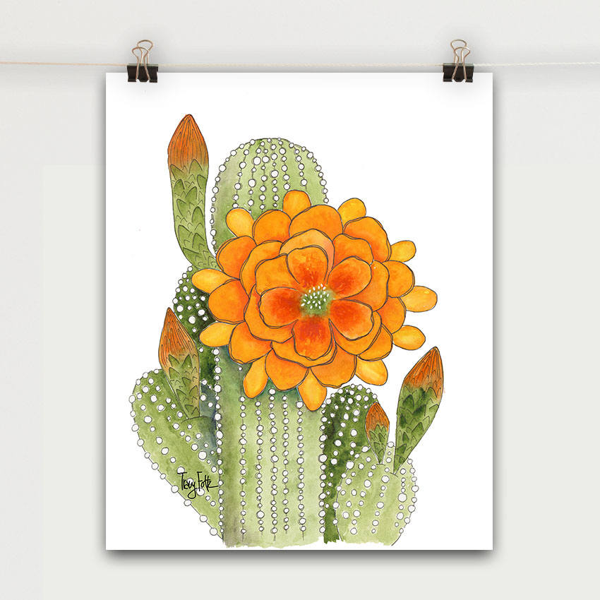 Orange Torch Cactus Art Print | Zinnia Sky Studio