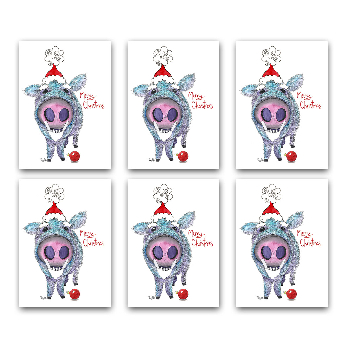 Festive Javelina Blue Christmas Card Box Set of 6 | Zinnia Sky Studio