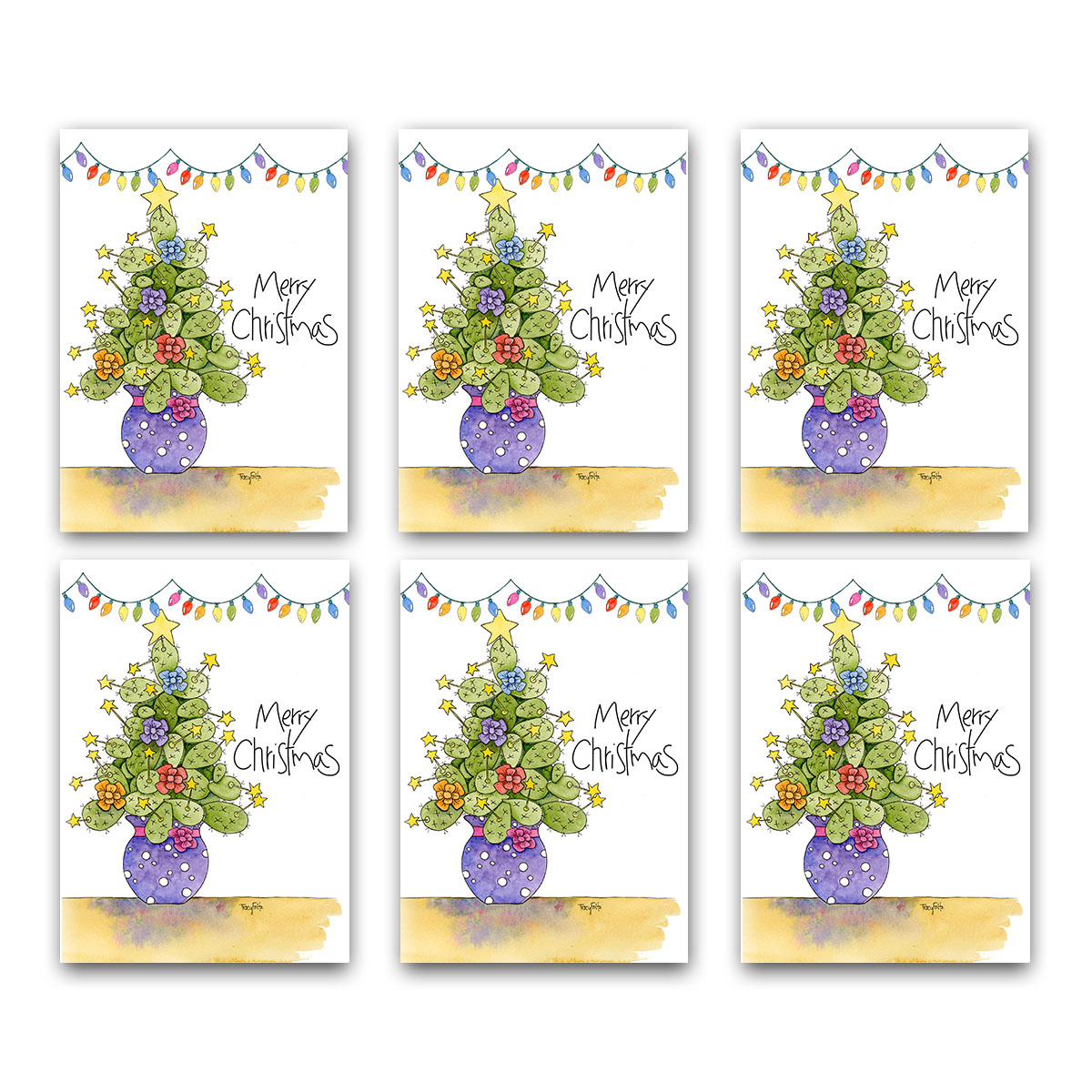 Prickly Pear Cactus Christmas Card Box Set of 6 | Zinnia Sky Studio