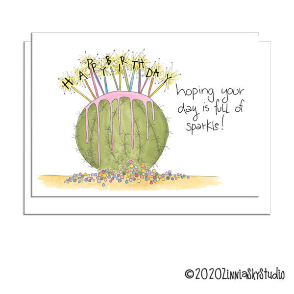 Birthday Barrel Cactus Sparkle | Birthday Card | Zinnia Sky Studio
