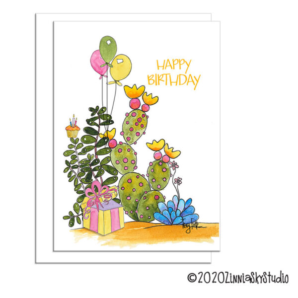Cactus Balloons | Birthday Card | Zinnia Sky Studio