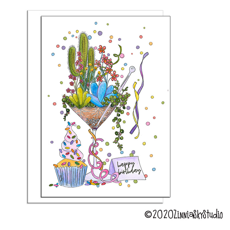 Succulents Martini Glass | Birthday Card | Zinnia Sky Studio