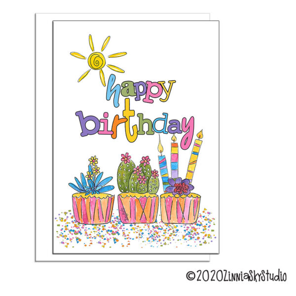Succulent Cupcakes| Birthday Card | Zinnia Sky Studio