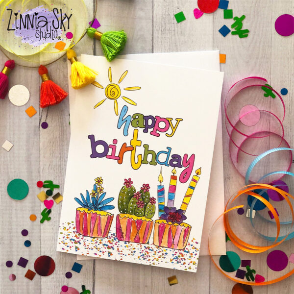 Succulent Cupcakes| Birthday Card — additional view | Zinnia Sky Studio