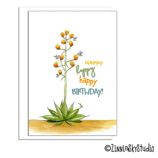 Southwest Agave Hummingbirds | Birthday Card | Zinnia Sky Studio