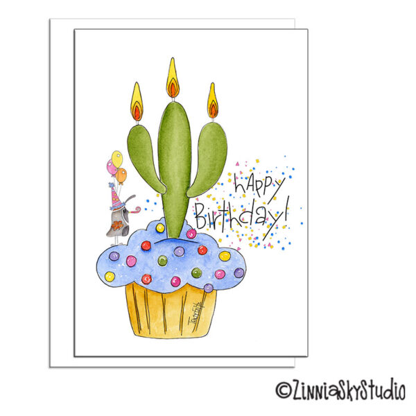 Saguaro Cactus Cupcake | Birthday Card | Zinnia Sky Studio