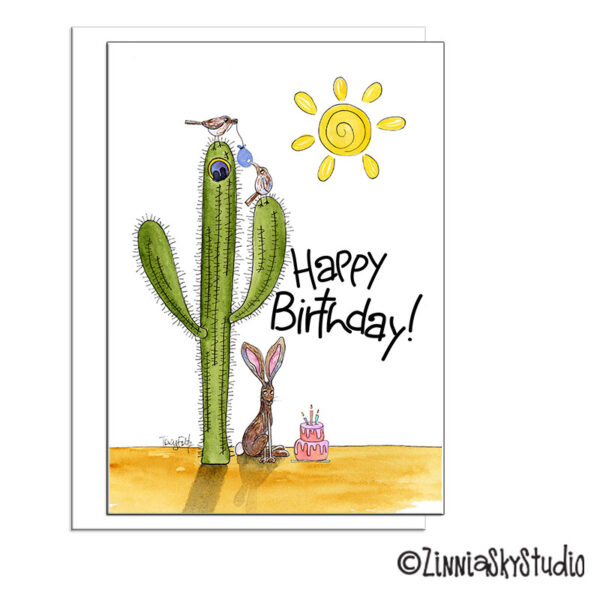 Saguaro Cactus Jack Rabbit | Birthday Card | Zinnia Sky Studio