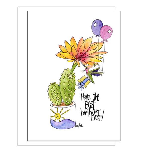 Hummingbird Cactus Flower | Birthday Card | Zinnia Sky Studio
