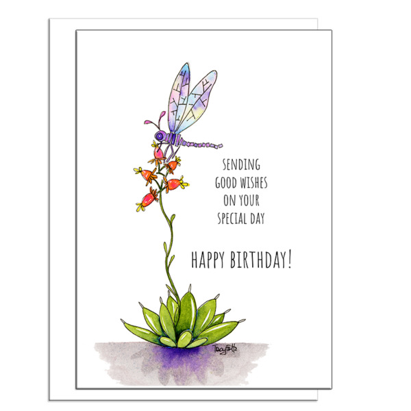 Dragonfly Cactus Bloom | Birthday Card | Zinnia Sky Studio