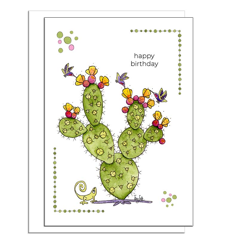 Prickly Pear Cactus Hummingbirds | Birthday Card | Zinnia Sky Studio