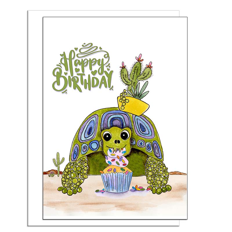 Tortoise Cupcake | Birthday Card | Zinnia Sky Studio