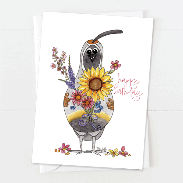 Quail Bird Bouquet | Birthday Card | Zinnia Sky Studio