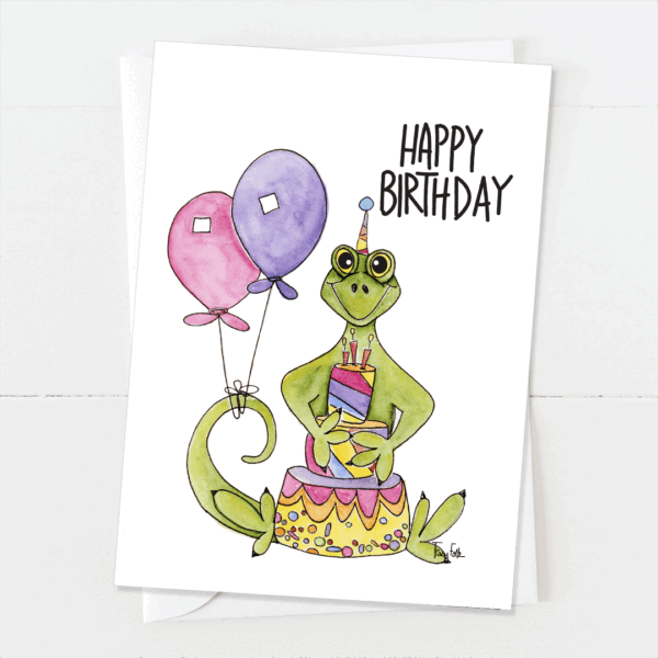 Lizard Cake | Birthday Card | Zinnia Sky Studio