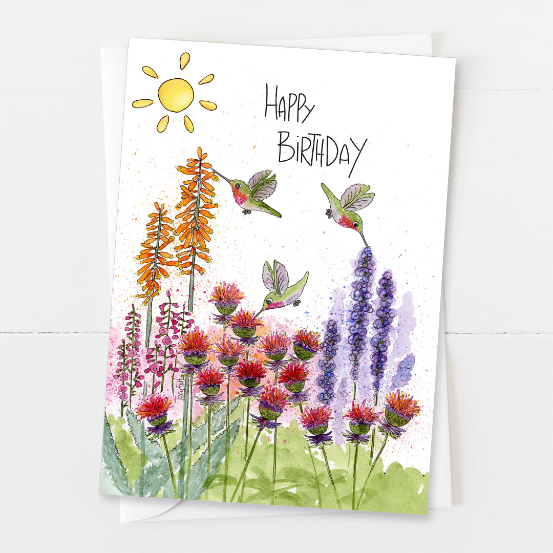 Hummingbirds Garden | Birthday Card | Zinnia Sky Studio