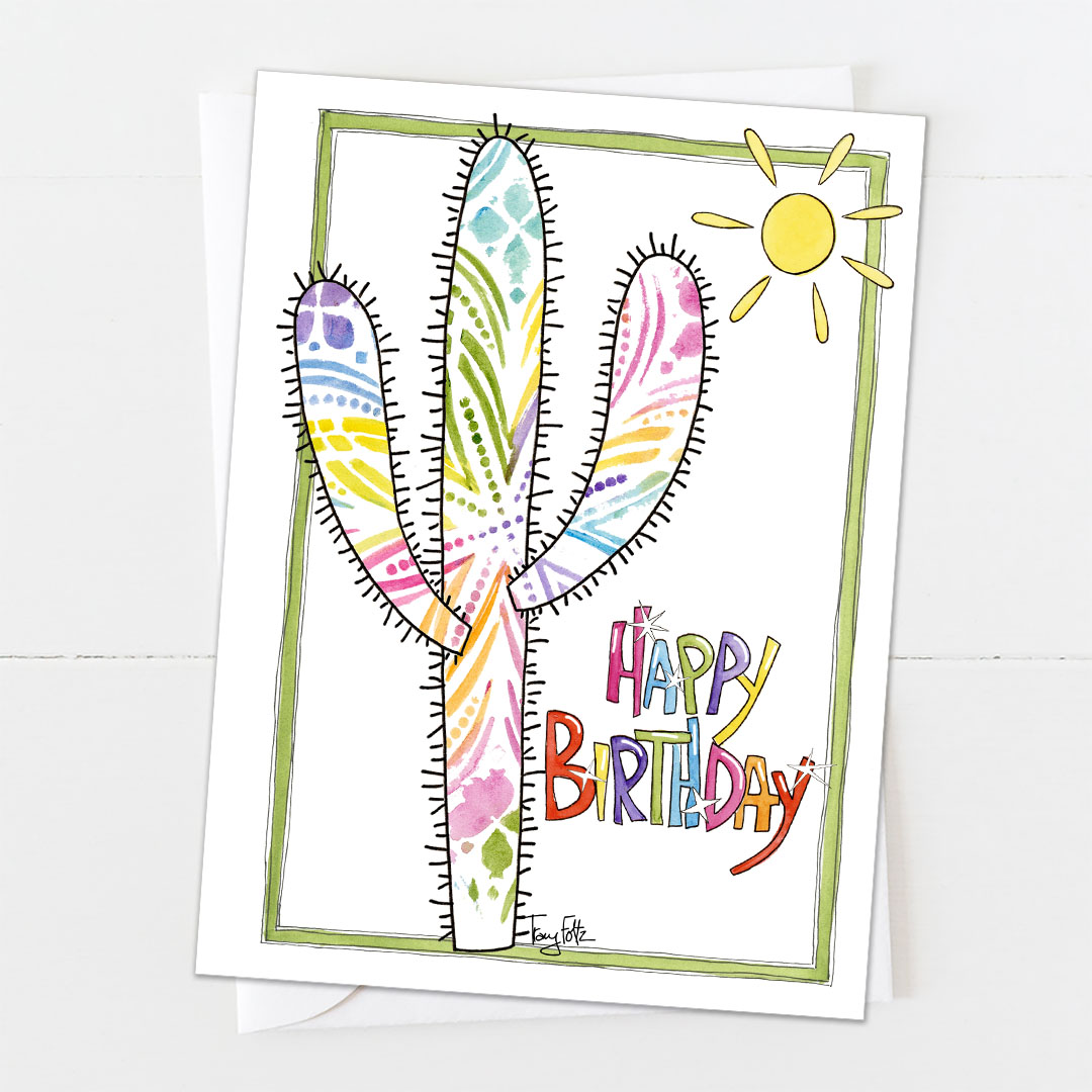 Saguaro Watercolor Stencil | Birthday Card | Zinnia Sky Studio