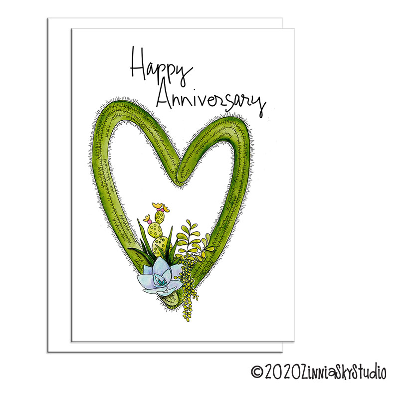 Cactus Heart | Anniversary Card | Zinnia Sky Studio