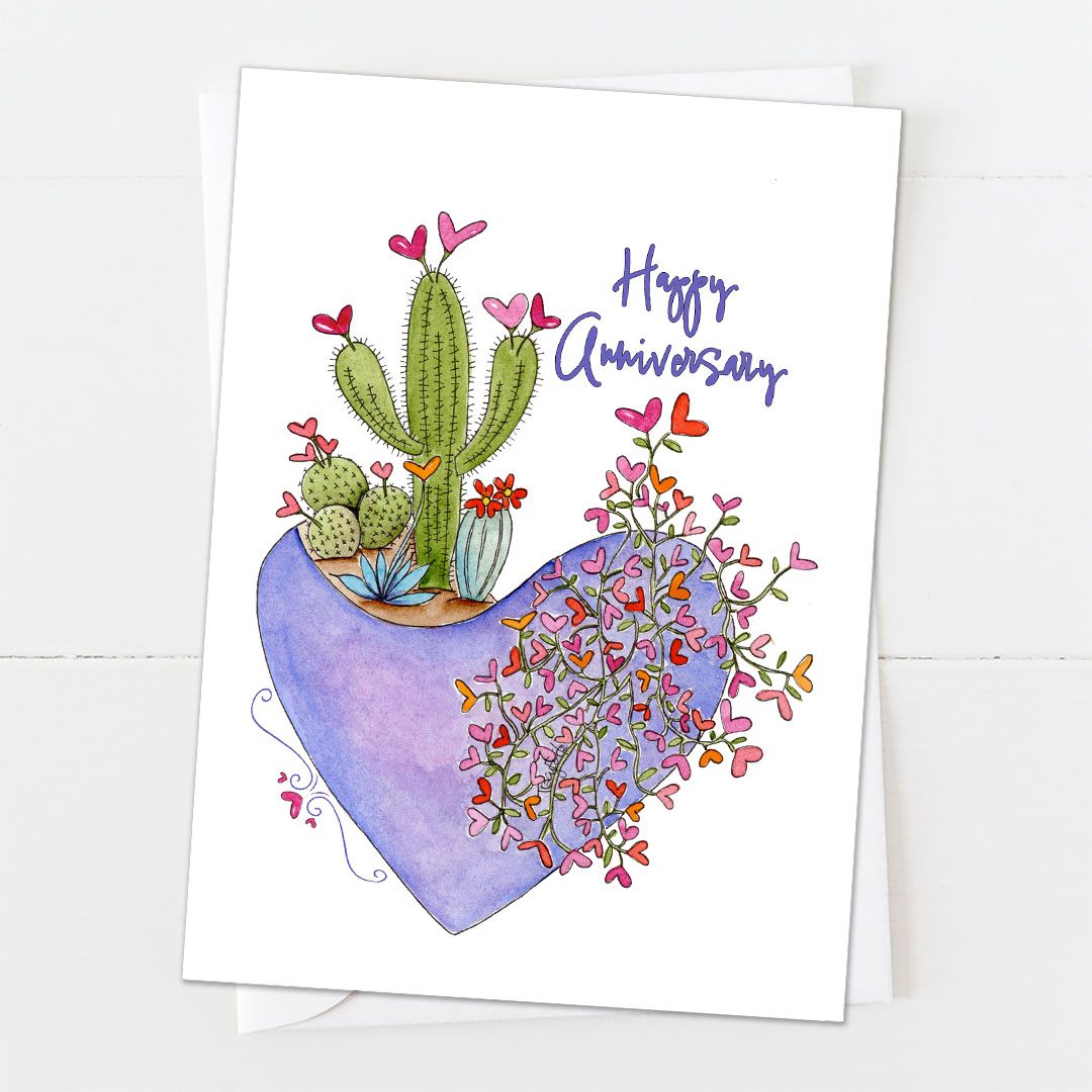 Succulents Heart Flowers | Anniversary Card | Zinnia Sky Studio