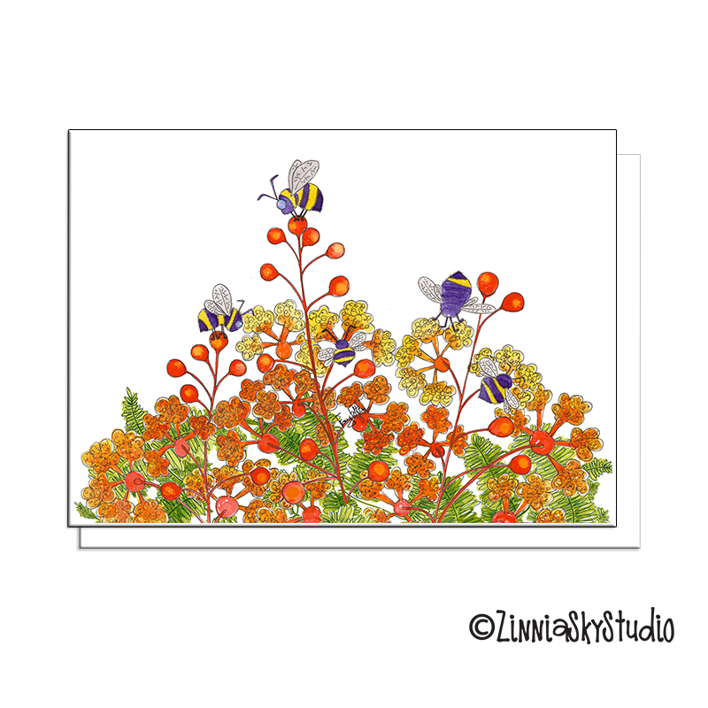 Bees Desert Flowers | Blank Card | Zinnia Sky Studio