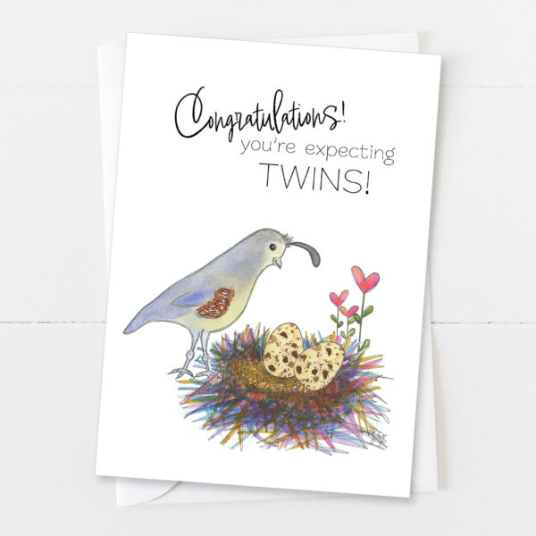 Mama Quail Expecting Twins | Expecting Card | Zinnia Sky Studio
