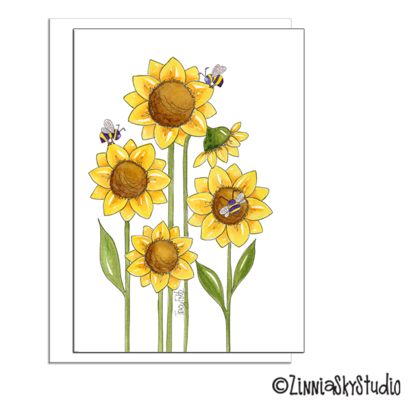 Sunflowers Bees | Blank Card | Zinnia Sky Studio