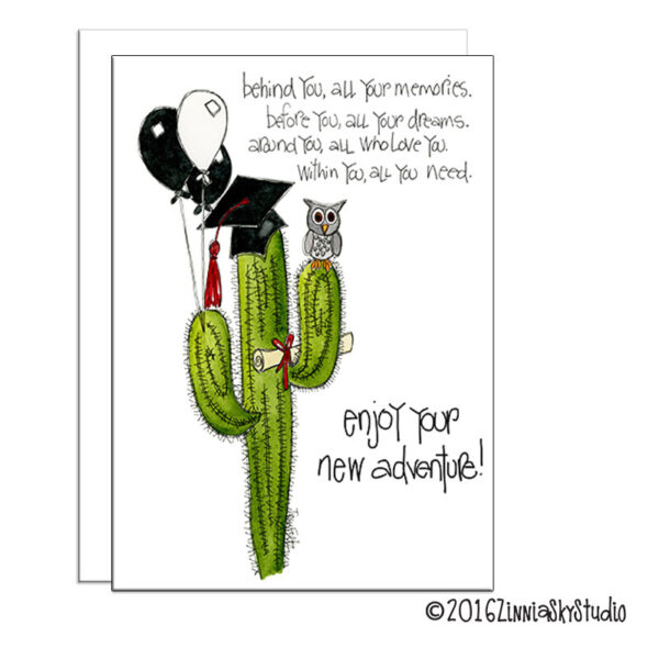 Southwest Cactus Owl | Graduation Card | Zinnia Sky Studio