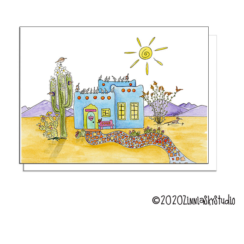 Desert Home Blue | Blank Card | Zinnia Sky Studio