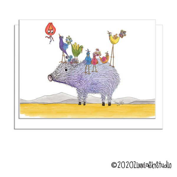 Funny Javelina Birds | Blank Card | Zinnia Sky Studio
