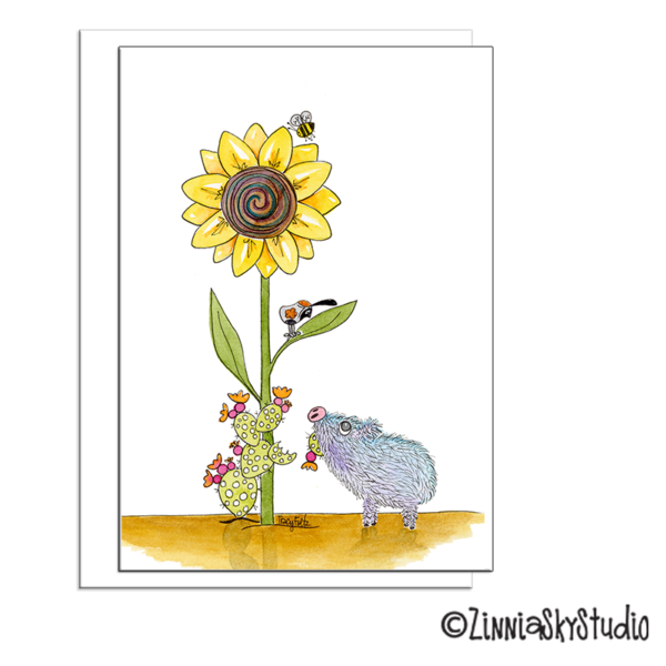 Javelina Funny Pig Sunflower | Blank Card | Zinnia Sky Studio