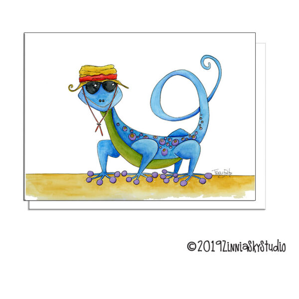 Lizard Blue Hiker | Blank Card | Zinnia Sky Studio