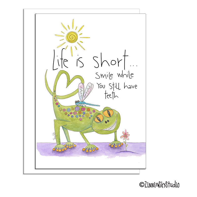 Smile While You Can Lizard | Blank Card | Zinnia Sky Studio