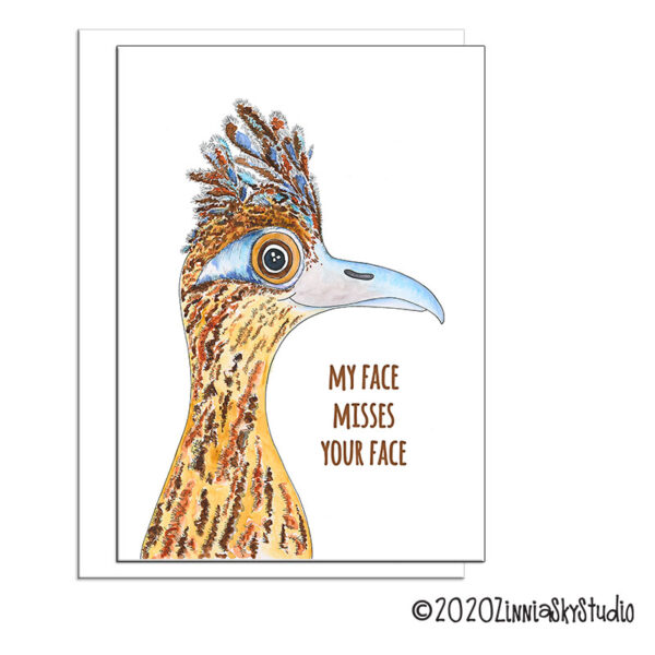 Road Runner Bird Face  | Miss You Card | Zinnia Sky Studio