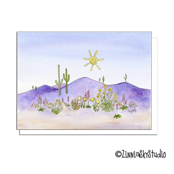 Purple Mountains Spring Flowers | Blank Card | Zinnia Sky Studio