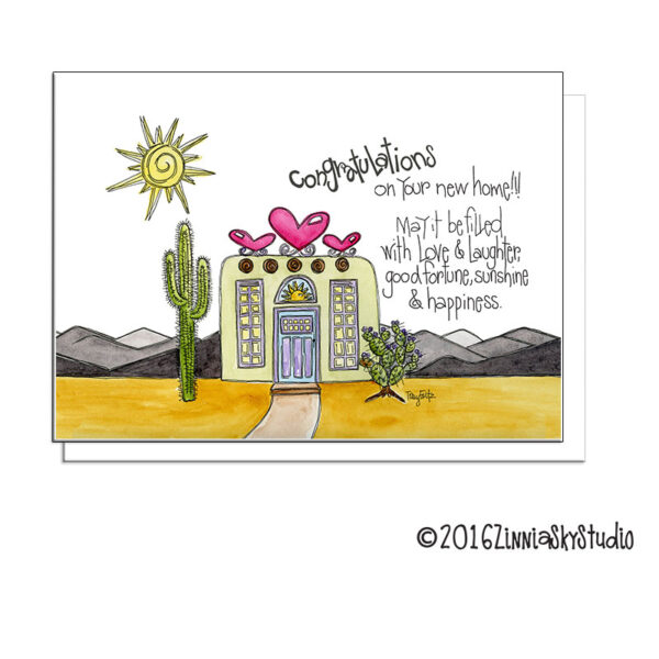 Southwest Adobe House | New Home Card | Zinnia Sky Studio
